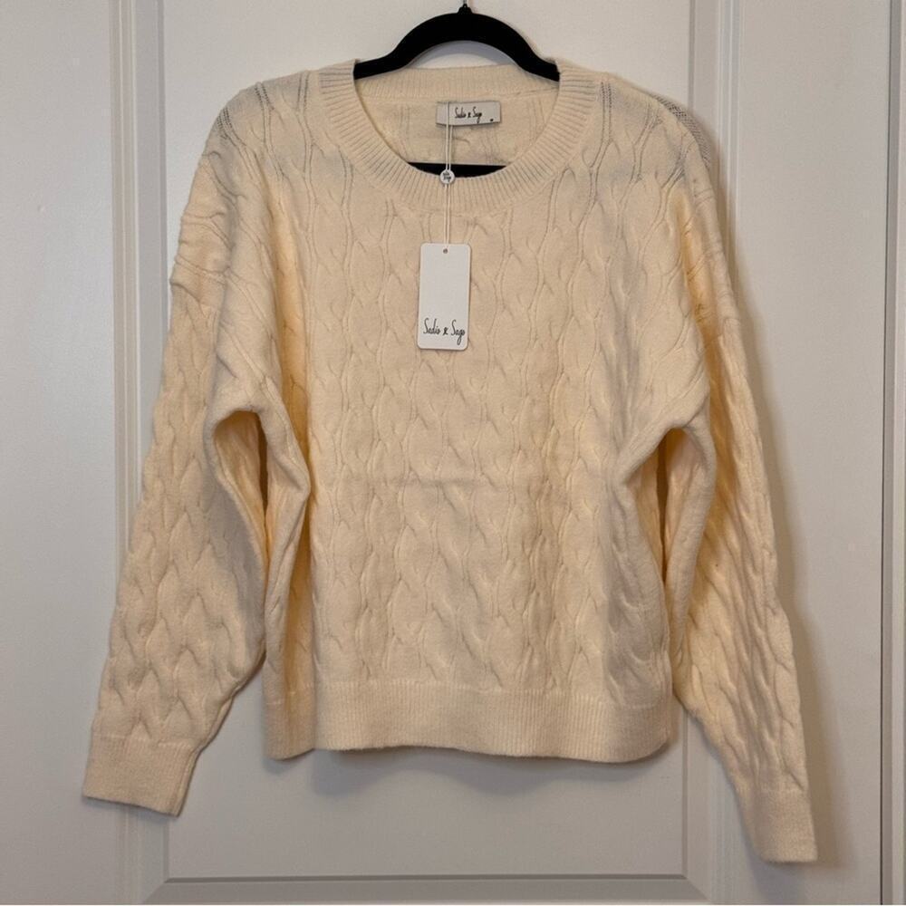 Sadie & Sage Cream Knit Crew Neck Sweater